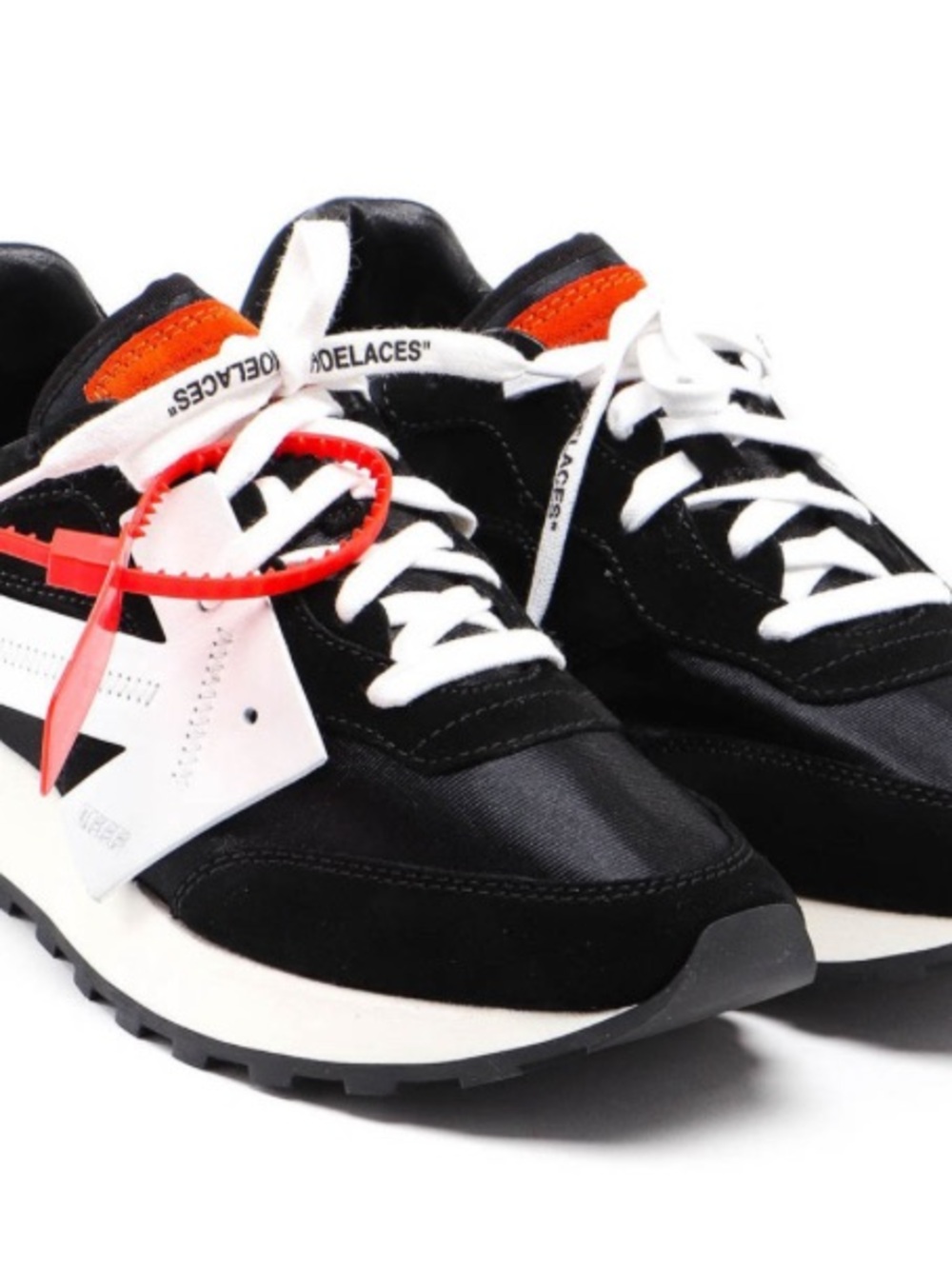 HG Runner Sole Off-White Style Black & White Sneaker with Orange Accents